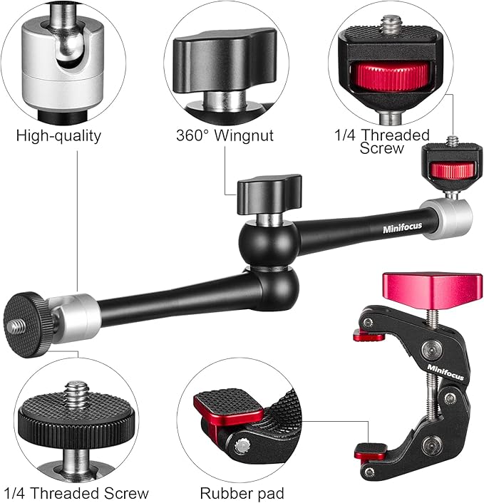 11'' Articulating Friction Magic Arm Super Camera Clamp Mount Cell Phone Holder Action Camera Adapter Kit for DSLR Camera LCD Monitor Vlog Rig Video LED Light Microphone Cage Camcorder Projector