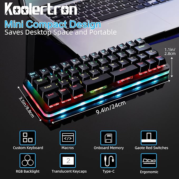 Koolertron 42-Key 40% Macaro Gaming Keyboard - Compact RGB Backlit Mechanical Keypad, Hot-Swappable USB-C Programmable Mini Keyboard for PC/Mac Gamers (Fully Customizable)