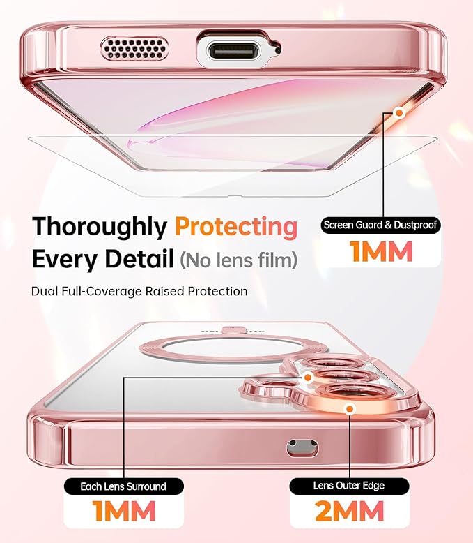 Meifigno Designed for Samsung Galaxy S25 Plus Case, [Compatible with MagSafe] [2X HD Screen Protectors] [Glitter Card & Wrist Strap] Surround Raised Lens Protection Case for S25 Plus 6.7", Rose Gold