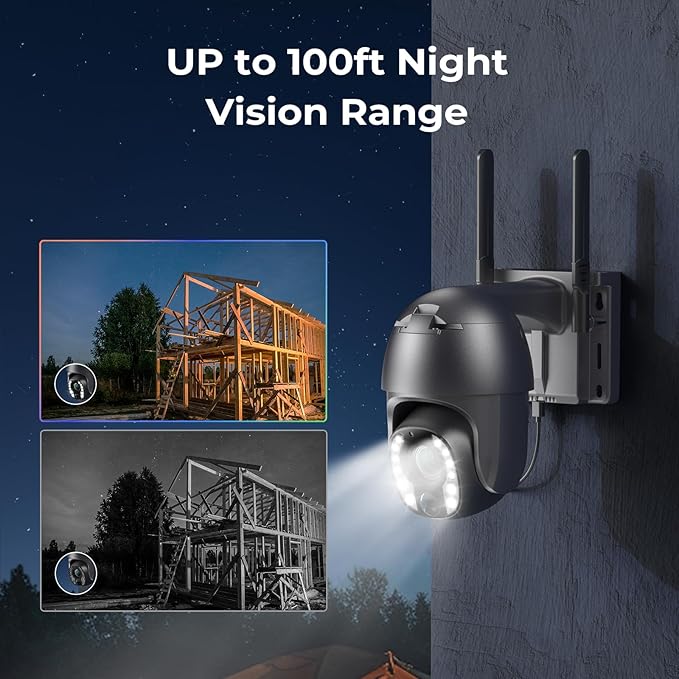 ELYSOO 5MP Cellular Security Camera Outdoor, No WiFi Security Camera with 10X Optical Zoom, 4G LTE Solar Powered Cameras, Human Detection & Auto Focus, Color Night Vision, Pan Tilt 360° Live View
