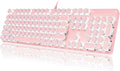 YSCP Typewriter Style Mechanical Gaming Keyboard White Backlit Wired with Blue Switch Retro Round Keycap 104 Keys Keyboard (Pink)