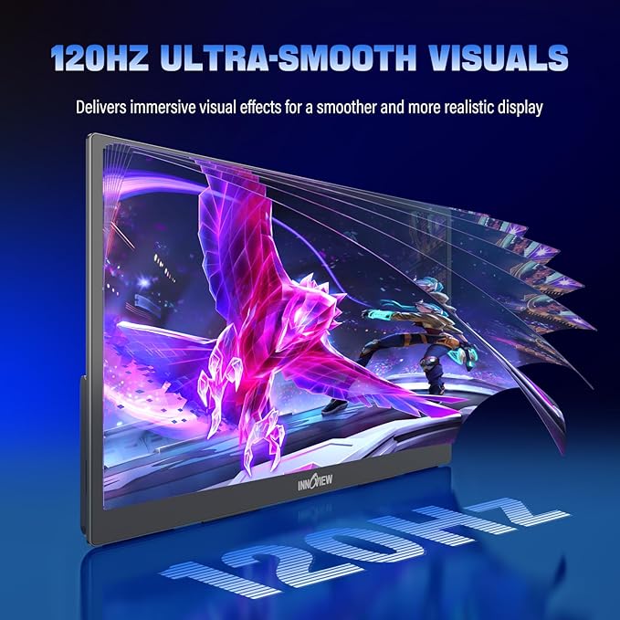 InnoView 2K Portable Monitor for Laptop 18.5" 2560x1440p QHD 120Hz 100% sRGB USB-C Standard HDMI Gaming Monitor,HDR Travel External Second Screen for Laptop, PC, Game Consoles