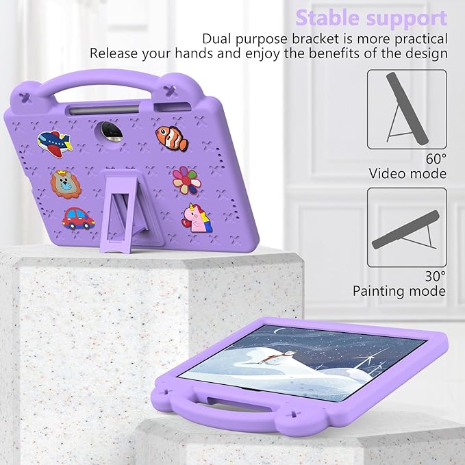 AKABEILA Compatible with Honor Pad 9 2023 12.1 inch Tablet Case, Kids Friendly Universal Lightweight Shockproof Protective Case with Shoulder Strap & Stand Handle Light Purple