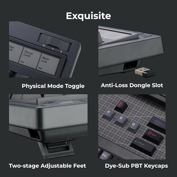 FL·ESPORTS OG104 Tri-Mode Retro Mechanical Keyboard, Full-Size Gasket Mount Gaming Keyboard, Hot Swappable, PBT Keycaps, 4000mAh for Mac/PC - Silent Switches | Black