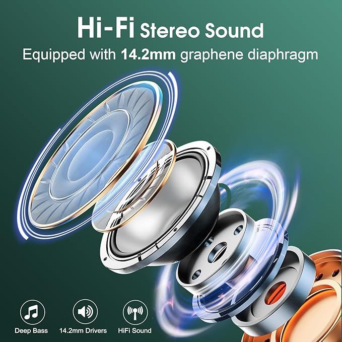 Wireless Earbuds 75hrs Bluetooth 5.4 Headphone Sport, 2026 Bluetooth Earbuds Stereo Deep Bass Over Ear Bud with Earhooks, ENC Noise Cancelling Mic, IPX7 Waterproof Earphone for Gym/Workout, Dark Green