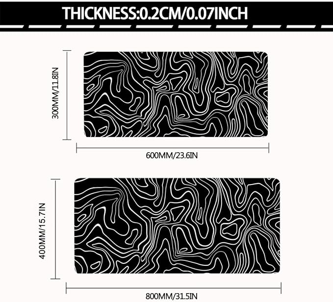 Rcege Large Mouse Pad for Desk - Gaming Mouse Pad with Stitched Edges, Anti-Slip Base for Keyboard and Mouse (Topographic Line,23.6x11.8 inch)