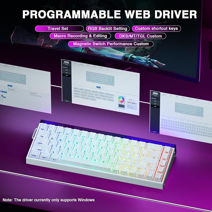 AULA Hero 68 HE 60% Gaming Keyboard Wired, Hall Effect Magnetic Switch Keyboard with 8K Hz Polling Rate, Side Printed PBT Keycaps, RGB Backlit Light Box, Customizable Web Software for PC/Mac Gamers