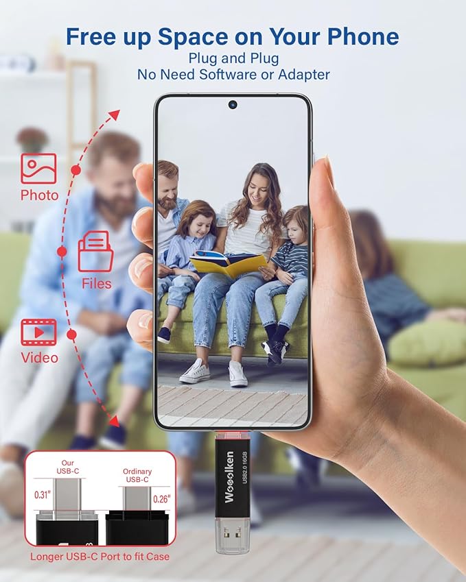 20 Pack 16GB USB C Flash Drive, Wooolken 2-in-1 Type-C Thumb Drive, Dual USB 2.0 Memory Stick Compatible with iPhone 16/15 Smartphone Tablet Computer
