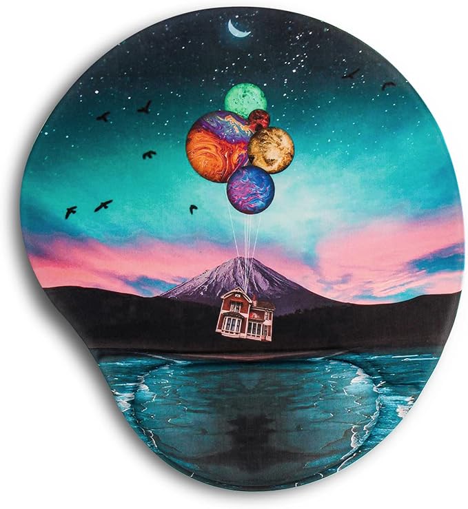Ergonomic Mouse Pad with Wrist Support,Cute Mouse Pads with Wrist Rest with Computers Laptop,Mouse Wrist pad for Home Office Gaming,Pain Relief with Non-Slip PU Base (Floating House)