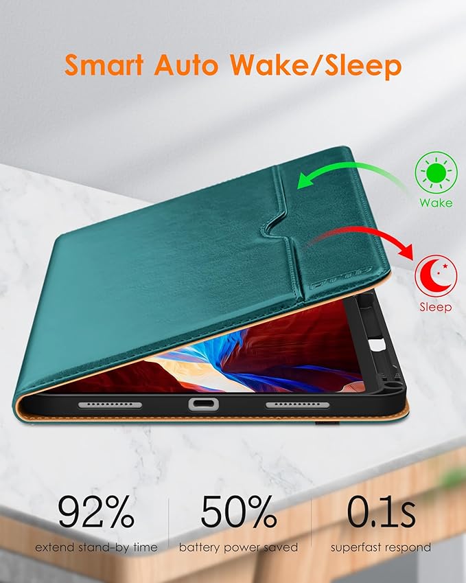 DTTO for iPad Pro 11 inch Case (M5/M4) 2025/2024, Premium Leather Business Folio Stand Cover with Pencil Holder - Auto Wake/Sleep and Multiple Viewing Angles, Green
