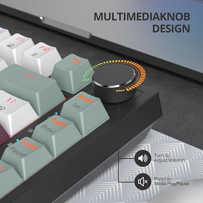 75% Green Mechanical Gaming Keyboard, Hot Swappable RGB Custom Keyboard with Knob, Gasket Mount Wired TKL Red Switch Keyboard 75 Percent, Creamy Mechanical Keyboard (82 Green White)