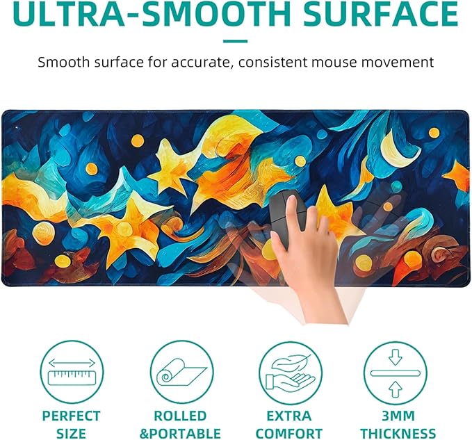 Hopipad Starry Night Large Gaming Mouse Pad for Desk, Desk Mat with Seamed Edges, Waterproof Desk Pad, Non-Slip Rubber Base, 31.5x11.8 Inch Keyboard Pad Computer Mat, Big XL Mousepad