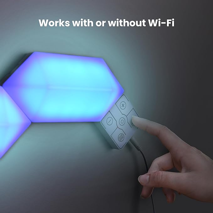 Feit Electric Smart LED Hexagon Tile Lights, 7" Ea, Linkable, RGBW Color Chasing, 2.4GHZ WiFi Enabled, Compatible with Alexa and Google Home Asst, Music Sync, Remote App, 6 Pack - HEX/CHASE/AG/6KIT