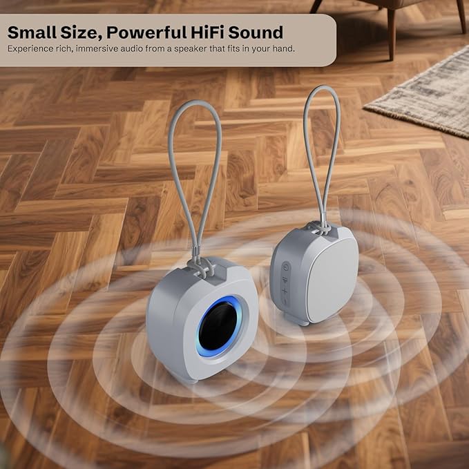 PEICHENG Speaker, Small Portable Bluetooth Wireless IPX5 Waterproof Shower Speaker,Loud Stereo Sound Deep Bass,Dual Pairing, RGB Lights,Long Playtime for Outdoor Party, Great Gift,1PC (White)