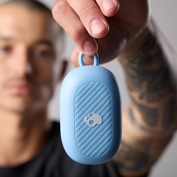 Skullcandy Push Play Active Wireless Earbuds, Bluetooth Headphones, Noise Isolating Fit, 34 Hrs Battery, Secure-Fit Over-Ear Hanger, Sweat Water Resistant, Microphone for iPhone Android - Preppy Blue