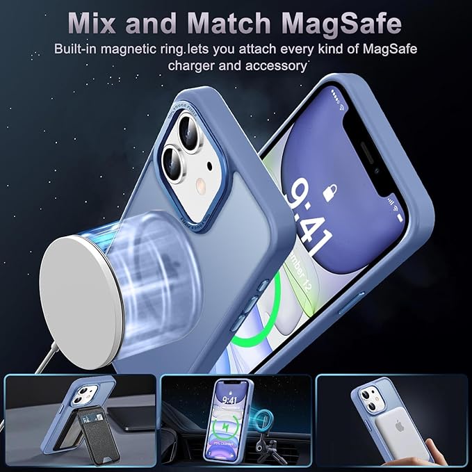 Newfuture Designed for iPhone 11 Case with Strong Magnetic [13 FT Military Drop Protection] [Compatible with Magsafe] Slim Translucent Matte Shockproof with Anti-Fingerprint Phone Case, Light Blue