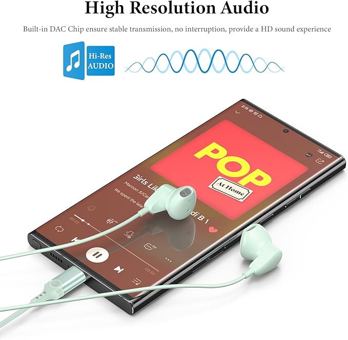 APETOO USB C Headphones for iPhone 17 Pro Max 16 15 Plus iPad USB-C Wired Earbuds with Mic Volume Control HiFi Stereo Type C Earphones for Galaxy S26/S25/S24/S23/S22 Ultra, Pixel 10 9 8 7, Mint Green
