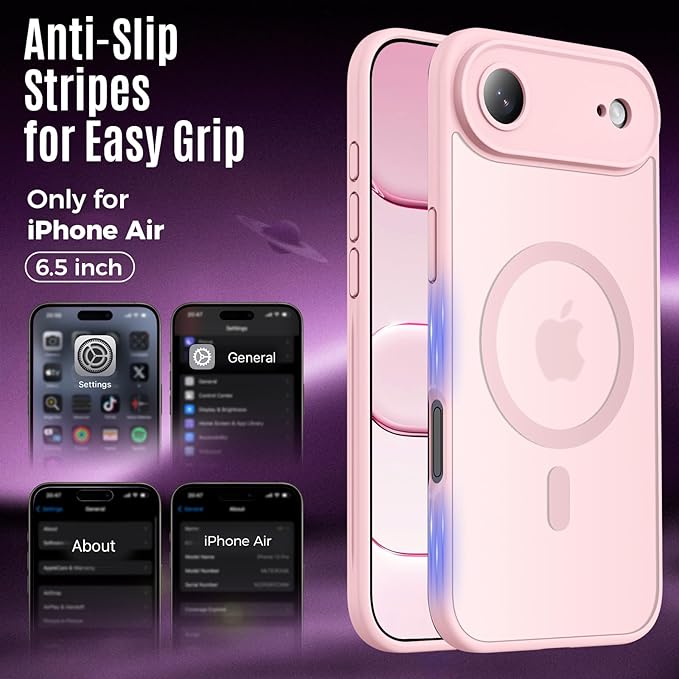Symcele Designed for iPhone Air Case, Compatible with MagSafe, [Camera Protection] [15FT Military Drop Protection] Shockproof Translucent Matte Anti-Slip Thin Slim Phone Case, 6.5", Pink