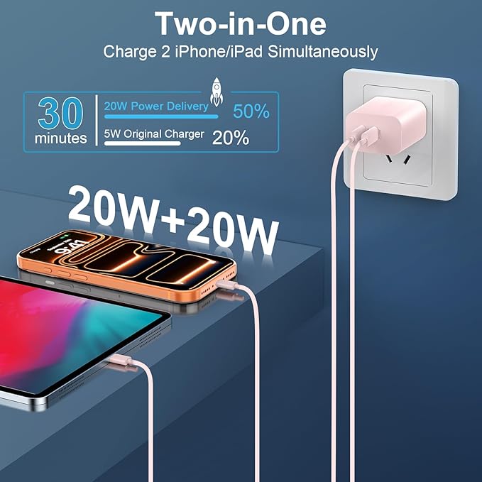 Phone 17 16 15 Charger 10FT, 20W Dual Port USB C Fast Charging Block with 10FT Long USB C to C Charging Cable Cord for Phone 17 16 15 Pro Max/17 16 15 Pro/15/15 Plus,Pad Pro