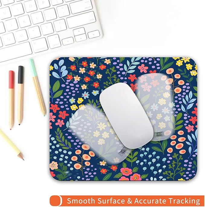 Square Mouse Pad Flowers,Personalized Premium-Textured Custom Mouse Mat Design,Washable Mousepad Lycra Cloth,Non-Slip Rubber Base Computer Mouse Pads for Wireless Mouse