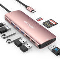 Acodot 9 in 1 USB C to 4K@60HZ HDMI Multiport Adapter, 3 USB 3.0 Ports, SD/TF Card Reader, 100W PD, Designed for MacBook Pro Air HP XPS etc, Rose Gold