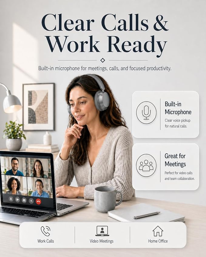 Wentronic Y05 Bluetooth Over-Ear Headphones with Active Noise Cancelling, Hi-Res Audio, 48H Playtime, Built-in Mic, Wired/Wireless, Works with iOS, Android & PC, Grey