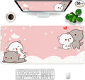 Pink Large Gaming Mouse Pad Cat Desk Mat Cute Mouse Mat 35x15.7x0.12 inch Women Extra Large Desk Pad (Pink -4)