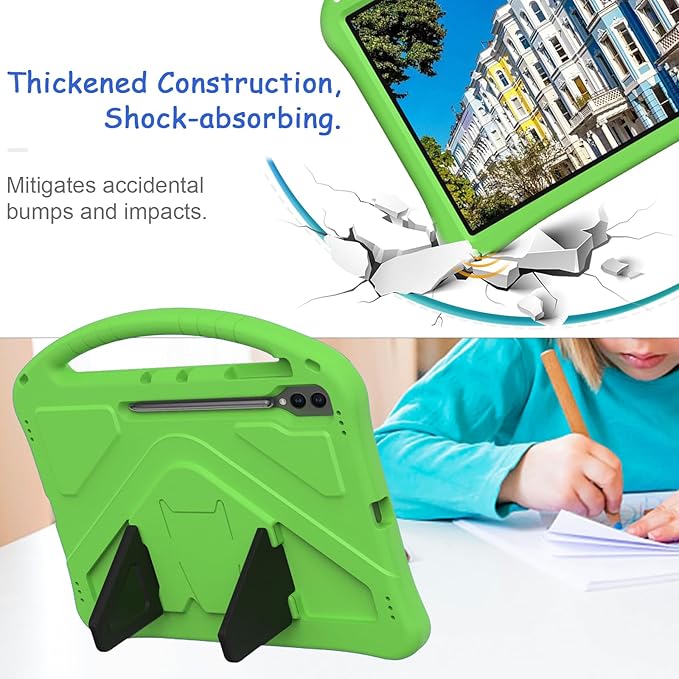 Kids Case for Samsung Galaxy Tab S10 Ultra/S9 S8 Ultra 14.6-inch Tablet, Techcircle Light Weight Shock Proof EVA Foam Handle Rugged Stand Protective Cover, Green