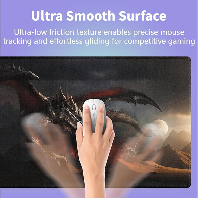 Large Gaming Mouse Pad (31.5" x 15.8") - Fantasy Scene Knight Fighting Dragon, Extra XXL Extended Office Accessories, Premium Stitched Anti-Slip Desk Mat
