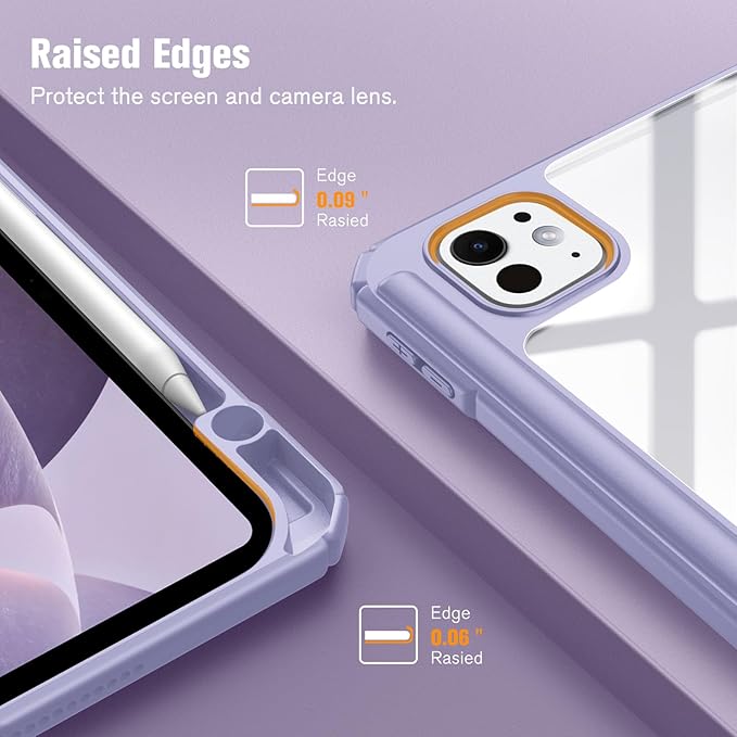 Fintie Hybrid Slim Case for iPad Pro 11-inch (M5) 2025 / (M4) 2024 - [Built-in Pencil Holder] Shockproof Protective Cover with Clear Transparent Back Shell, Lilac Marble