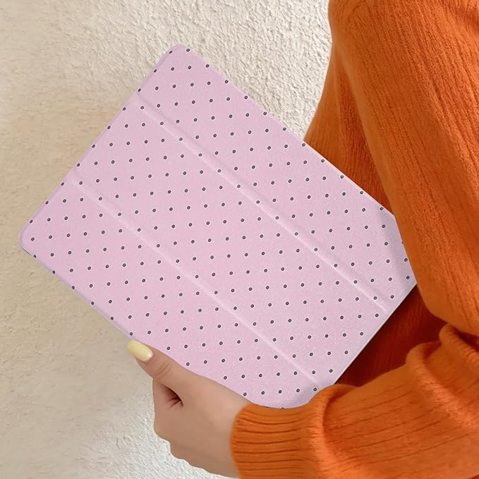 Lovmooful Compatible for iPad 9/8/7 (10.2-Inch,2021/2020/2019 Model,9th/8th/7th Generation) Case with Pencil Holder Cute Polka Dot with Aesthetic Design Soft TPU Trifold Stand Protective-Pink