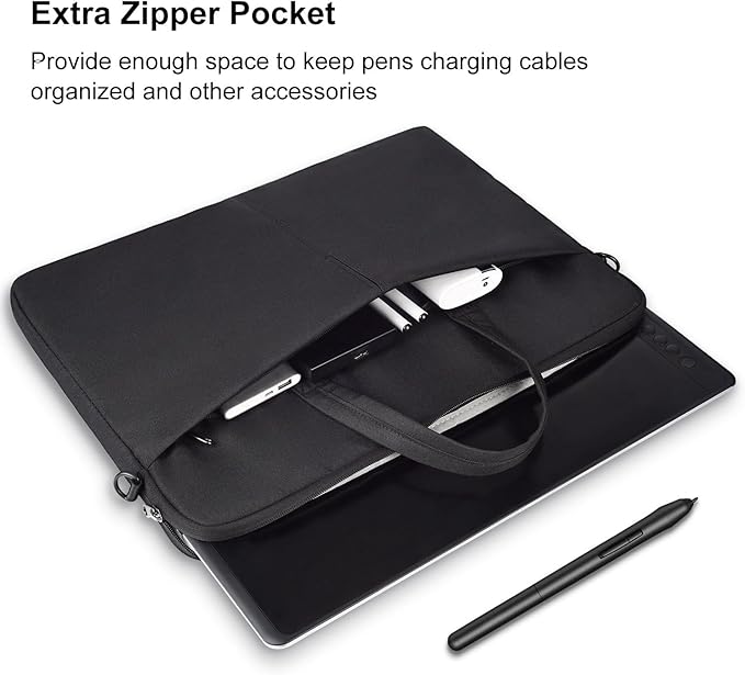 Graphics Drawing Tablet Sleeve Case Bag Compatible with Wacom Cintiq 16/Pro 17, XP-Pen Artist15.6 Pro V2, Huion Kamvas Pro 16, Travel Shoulder Carrying Bag with Strap, Black