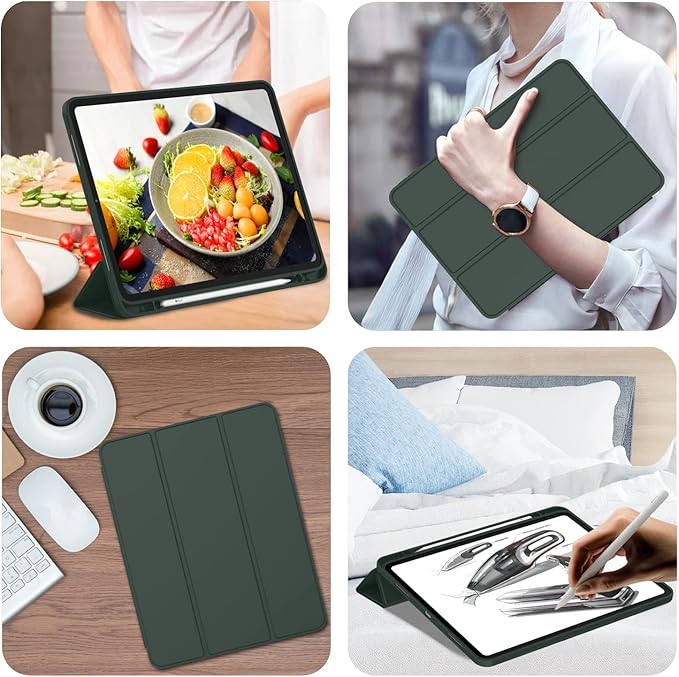 iMieet iPad Pro 13 Inch Case (M5/M4) 2025/2024 with Pencil Holder, Trifold Stand Smart Case with Soft TPU Back, Auto Wake/Sleep (Dark Green)