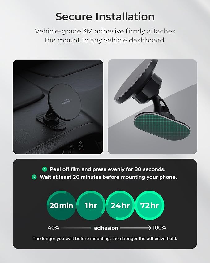 iOttie iTap 3 Magnetic Flush Mount Car Mount Phone Holder with Magnetic Ring Adapter. Compatible with iPhone, Samsung Galaxy, Google Pixel, Huawei, LG, and All Qi Compatible Smartphones