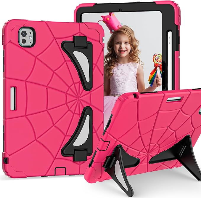 AKABEILA Compatible with Apple iPad Pro 11(2024) 11 inch Tablet Case，Lightweight Shockproof Rugged Protective Cover with Kickstand for Kids Children Boys Babies Strawberry Black