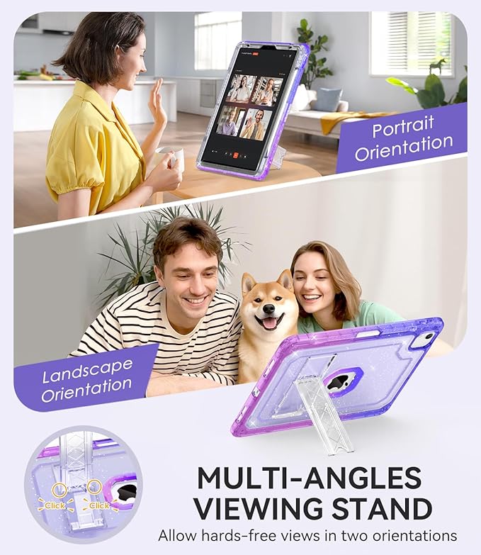 ZoneFoker Case for iPad Air 5th/4th Generation Case (2022/2020) 10.9'', for iPad Pro 11 Inch (4th/3rd/2nd/1st Gen), Hard Slim Cover for iPad Air 5 4 th with Pencil Holder/Stand, Purple to Blue Glitter