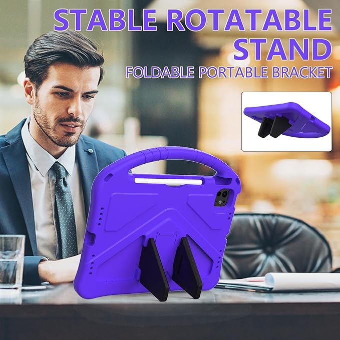 Kids Case for iPad Pro 11-Inch 2022/2021/2020/2018 (4th/3rd/2nd/1st Generation) & iPad Air 5th/4th Gen Case 2022/2020 10.9" with Kickstand/Handle/Pencil Holder Stand Girl Boy Cover, Purple