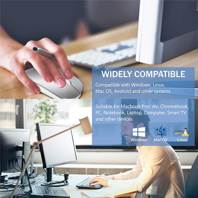 Bluetooth Wireless Mouse for MacBook Air Mac Pro Laptop Computer iPad Pad PC Laser Optical Rechargeable Mini Slim Silent Mouse Widely Used Desktop Hp iMac (Silver)