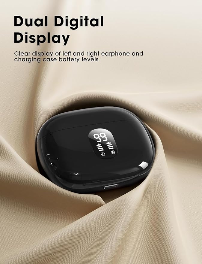 Wireless Earbuds Deep Bass Sound Ear Buds, Bluetooth 5.3 Headphones 48H Playtime, LED Display Earphones with Mic, IPX7 Waterproof Lightweight in-Ear Buds, Touch Control for iPhone TV Laptop Blueblack
