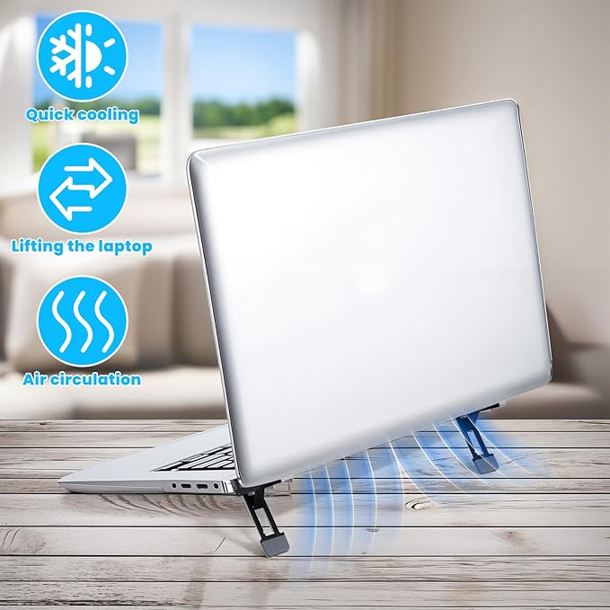 Mini Portable Laptop Stand for Desk, Portable Keyboard Riser Three Tilt Angle Adjustable Foldable Invisible Laptop Riser Self-Adhesive Computer Stand Feet for Most Keyboards (Black, 2)