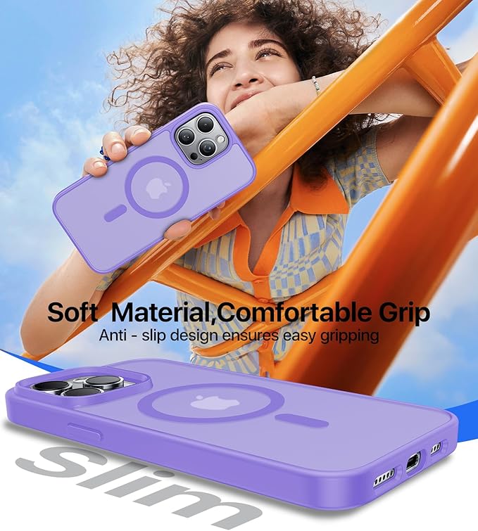 Magnetic for iPhone 12 Pro Max Case, [Compatible with MagSafe][Military-Grade Drop Protection][Anti-Yellowing] Shockproof Translucent Matte Cover for iPhone 12 Pro Max Phone Case,Light Purple