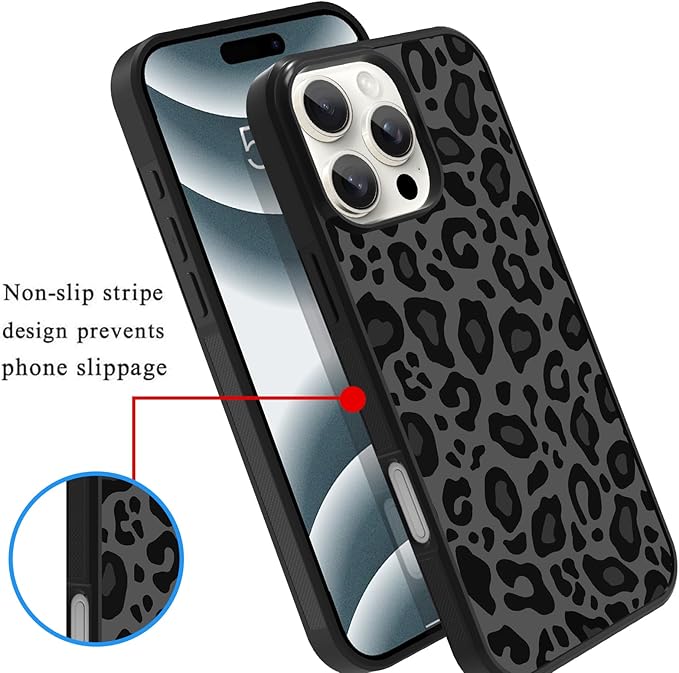 KANGHAR Case Compatible with iPhone 16 Plus,Black Leopard Design,Tire Texture Non-Slip +Shockproof Rugged TPU Protective Case for iPhone 16 Plus 6.7 Inch