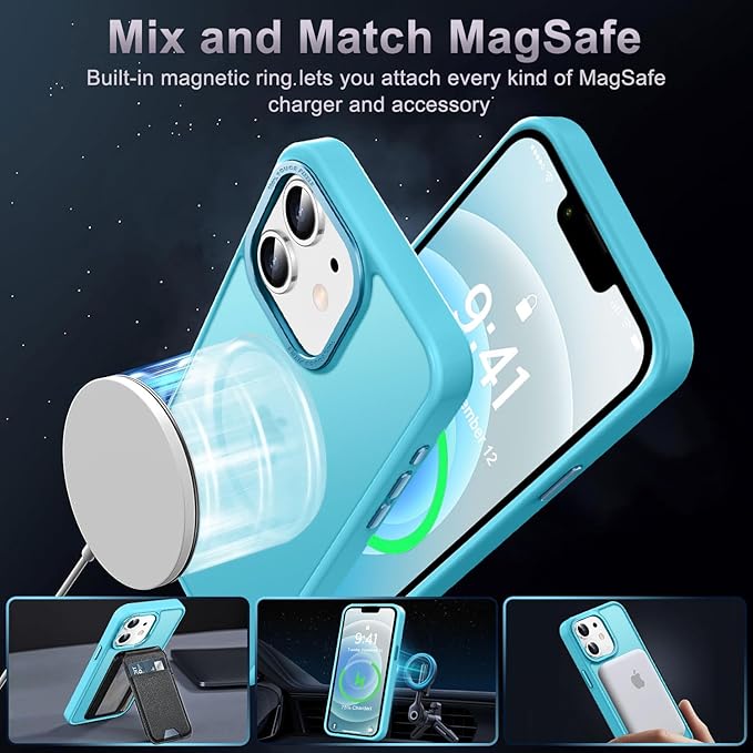 Newfuture Designed for iPhone 12 Case/iPhone 12 Pro Case with Magnetic [13 FT Military Drop Protection] [Compatible with Magsafe] Translucent Shockproof with Anti-Fingerprint Phone Case, Lake Blue