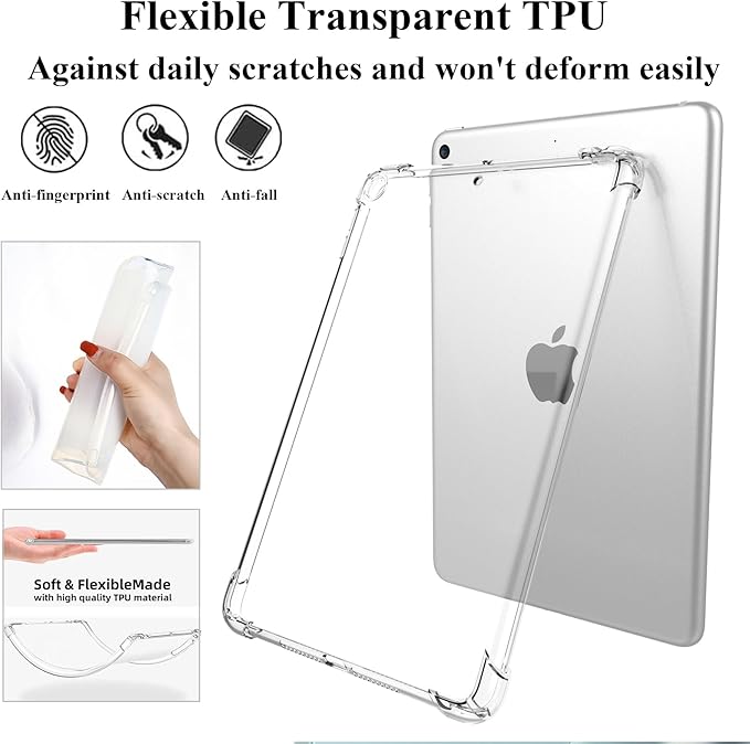 Clear TPU Back Case for iPad mini 5/4/3/2/1 Cover 7.9" (iPad mini 5th/4th/3rd/2nd/1st Generation) Shockproof Case [Reinforced Corners Protection] Slim Lightweight Transparent Shell, Clear