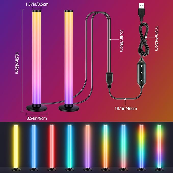 RGB Light Bars 360° Full-Screen Lighting, 2x16.5 Inch Smart RGB IC LED Light Bars for Room, Music Sync TV Lights Bar with Remote, App Control, USB Powered for PC Monitor Backlight Bedroom Gaming Desk