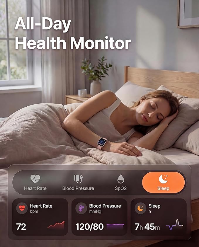 Smart Watch, Fitness Watch for Women Men with 24/7 Heart Rate/Blood Pressure Monitor,Pedometer, Sleep Tracker, 120+ Sport Modes, IP68 Waterproof Activity&Fitness Tracker Compatible with Android iPhone