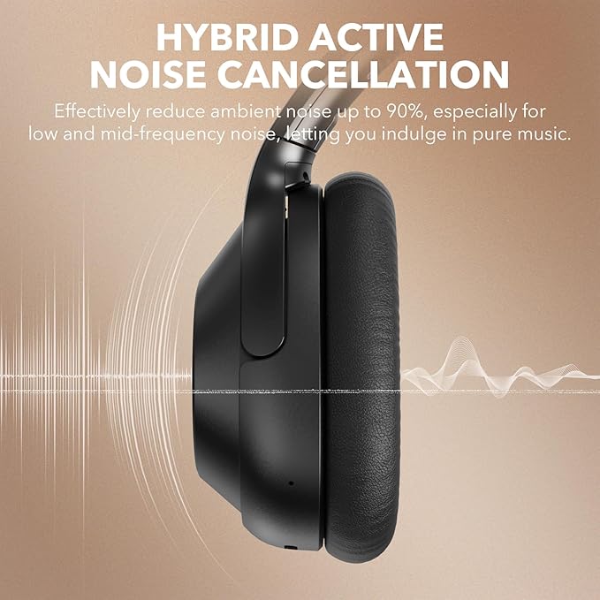 YMOO Active Noise Cancelling Headphones for Airplane Travel, LDAC Hi-Res Audio, Wired and Wireless ANC Headphones, 100H Playtime Over Ear Headphones, Custom EQ via App, Bluetooth 6.0 Headset for All