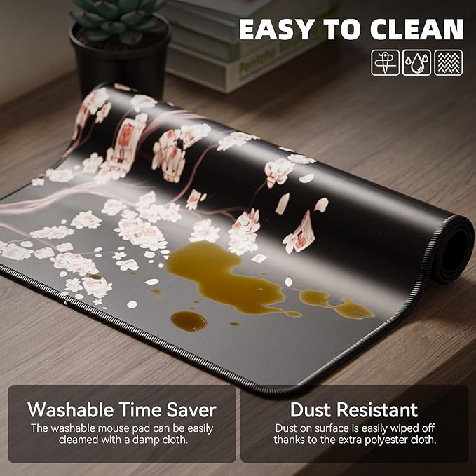 ETZ Japanese Cherry Blossom Mouse Pad (31.5 × 11.8 × 0.12 inch) Extended Large Mouse Mat Desk Pad, Stitched Edges Mousepad,Non-Slip Rubber Base,Gaming Mouse Pad