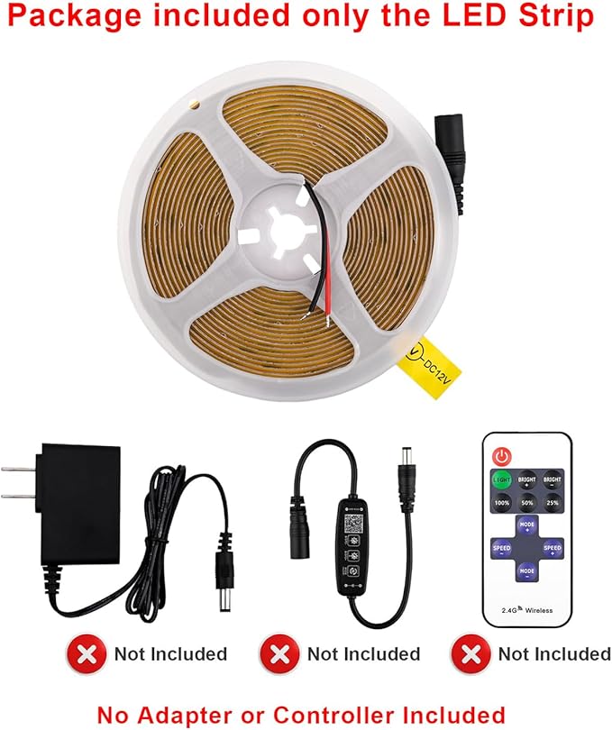 COB LED Strip Lights DC 12V LED Lights Flexible Super Bright LED Strips, 9W/m 2x16.4FT Cool White 6500K CRI 90+,480LEDs/m High Density Uniform Light for Home Room Decor