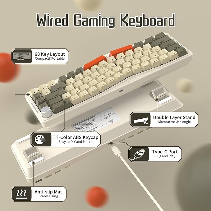 ATTACK SHARK AKS068 Wired Mechanical Gaming Keyboard 65% Alice Layout Hot-swapped Gasket Mount with RGB Backlit VIA Programmable Knob NKRO TKL AS Pre-lubed Linear Red Switch for Win/Mac(Gray)